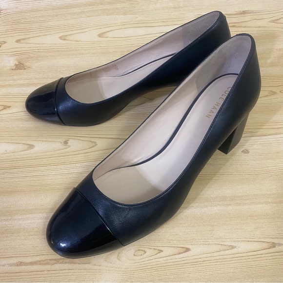 Cole Han Black Leather Block Heel Round Toe Pumps Women’s Shoes 7.5 B main image 8